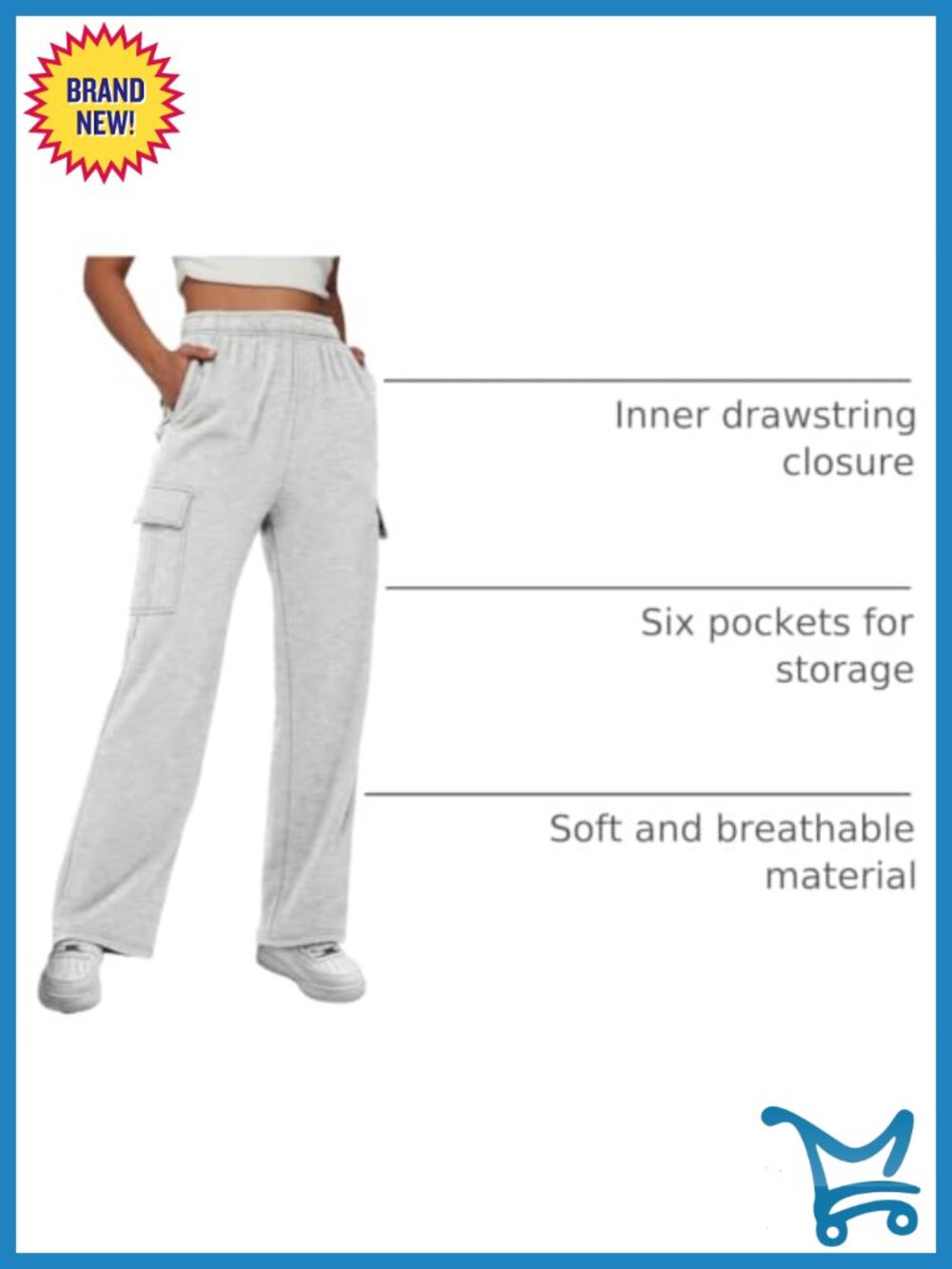 Cargo Sweatpants Baggy High Waisted Cotton Polyester Lounge Jogger Pants - Picture 3 of 5